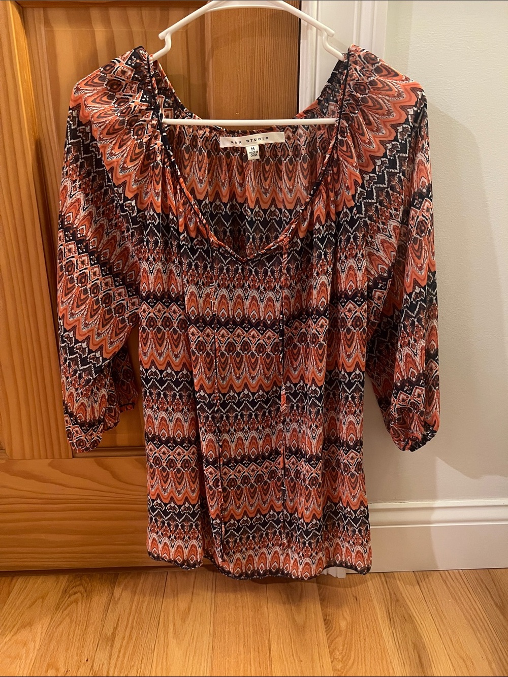 Max Studio Orange and multi colored Printed Peasant Top